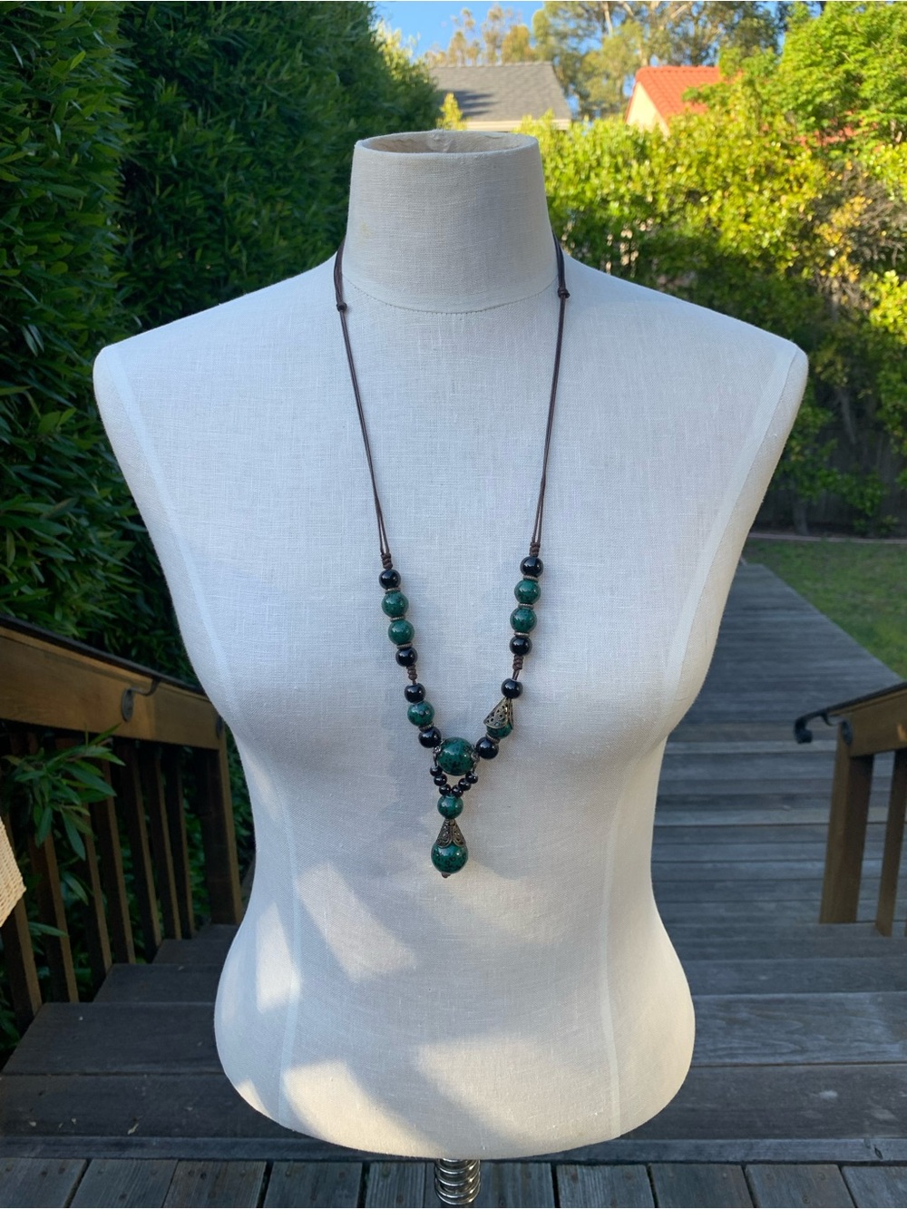 Handcrafted Green and Black Beaded Pendant Necklace - Women Jewelry